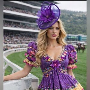 Kentucky Derby Hat Purple Mesh Fascinator Hat Wedding Tea Party Horse Race Ready